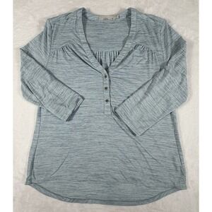 Prana Shirt Women's Size M Henley Blue Blanche Top Long Sleeve Soft Hi Lo